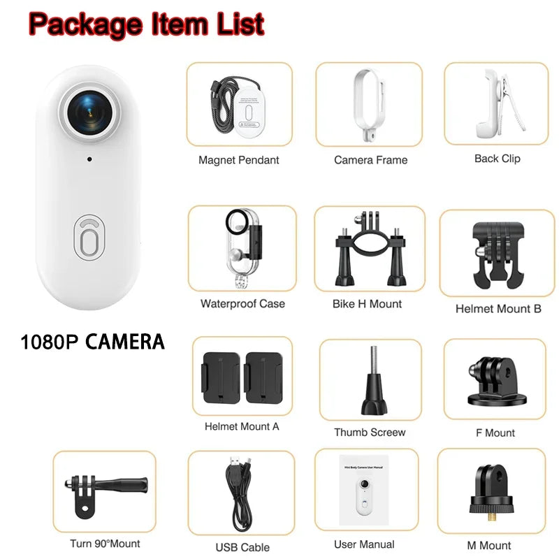 Pocket 4K Mini Camera Magnetic Wearable Cam with Waterproof Shell WiFi Bike Camera Friendly for Casual Cycling Vlog Home Use