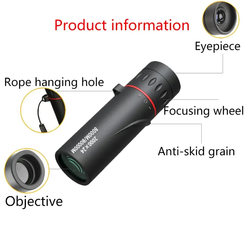 2000x24 Monocular Telescope Mini Portable HD Low Light Binocular Waterproof Outdoor Camping Climbing Birdwatching Telescopes