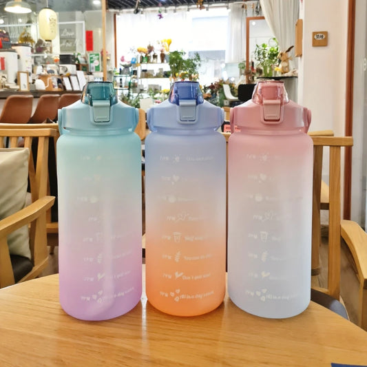2l/900ml Water Bottle Liter Stay Hydrated Motivated Leakproof Plastic Sport Bottle Reminder Times Sports Outdoor Fitness Office