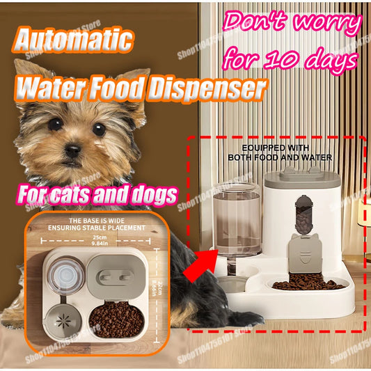 Cat And Pet Automatic Water And Food Dispenser 10 Days Usage Intuitive Quantity Pet Automatic Rice Bowl For Short-term Outings