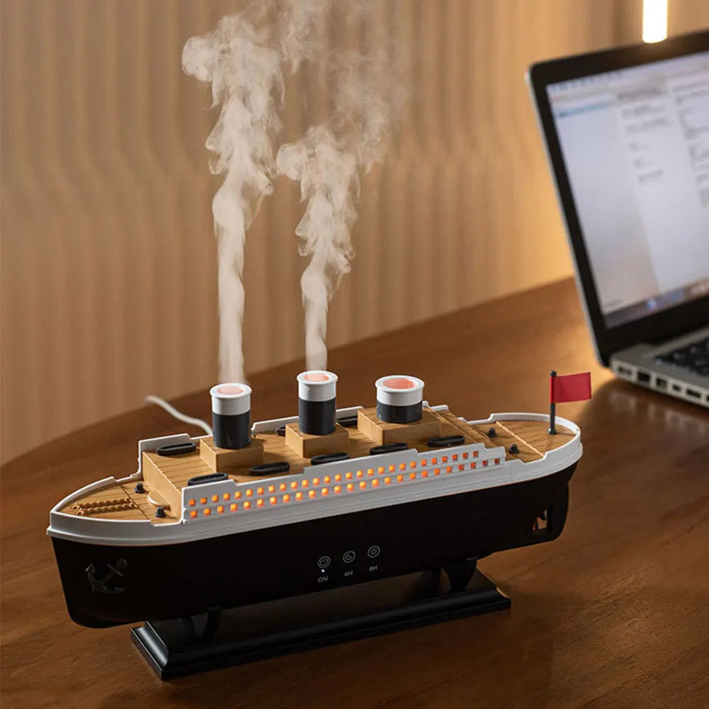Titanic Ship Model Aromatherapy Essential Oil Diffuser with LED Color Lamp Night Light Home Ultrasonic Cool Mist Air Humidifier