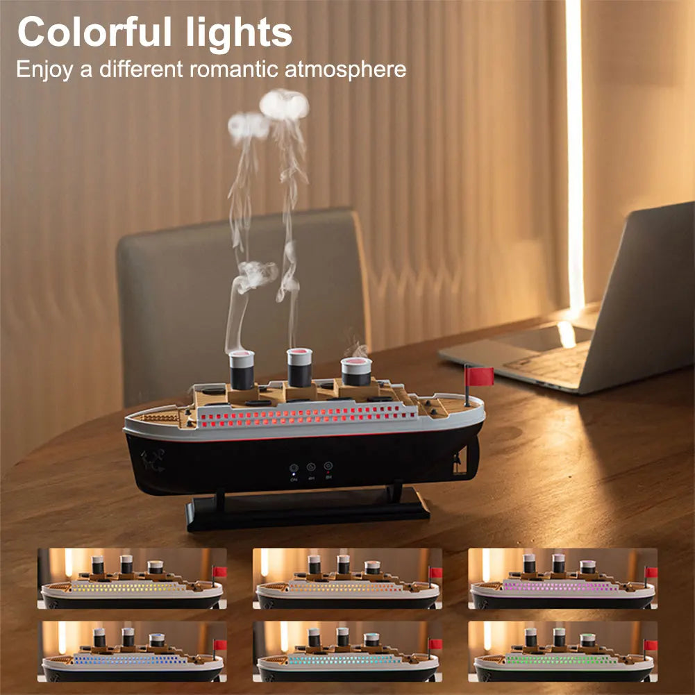 Titanic Ship Model Aromatherapy Essential Oil Diffuser with LED Color Lamp Night Light Home Ultrasonic Cool Mist Air Humidifier